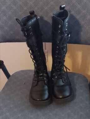 Kids Black Lace-Up High Shaft Combat Boots